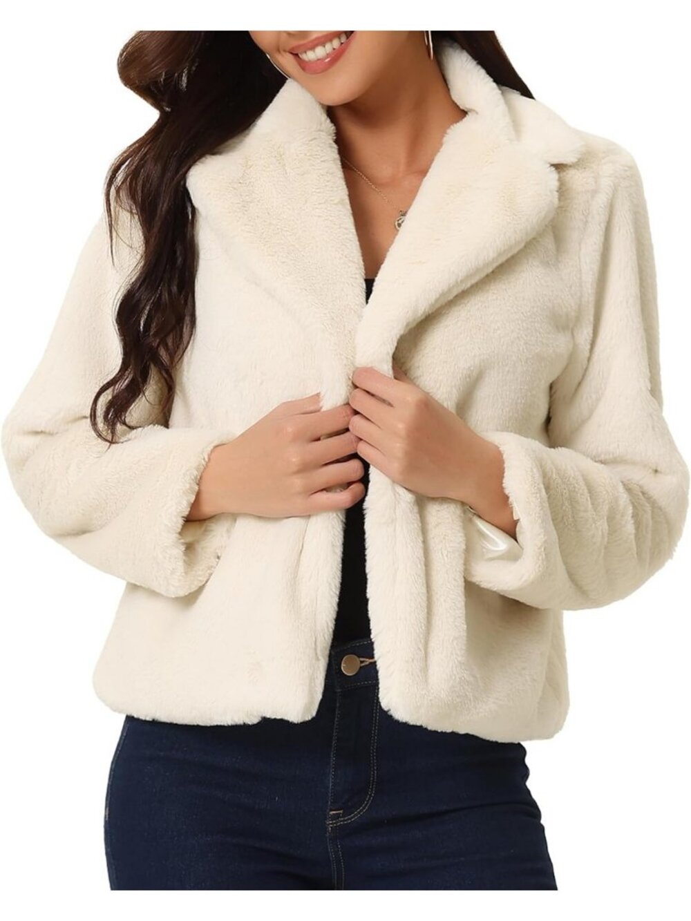 Cropped Faux Fur Coat for Women | Fluffy Open Front Jacket | Fall Winter Fashion